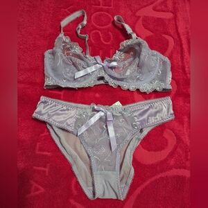 Satin And Lace Lingerie Set in Lavender